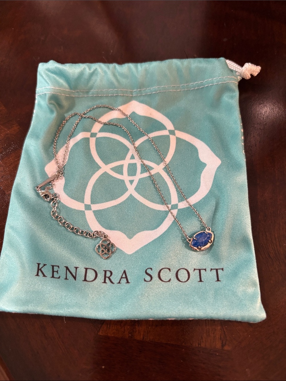 Kendra Scott Silver Necklace with Blue Faceted Pendant